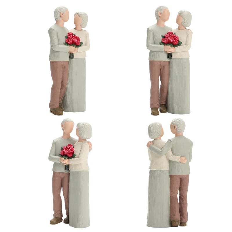 Hensonever Loving Elderly Couple Figurines  Wedding Anniversary Statues for Home Decoration  Sculpted Hand-Painted Figures Gifts to Parents Grandparents - Image 4