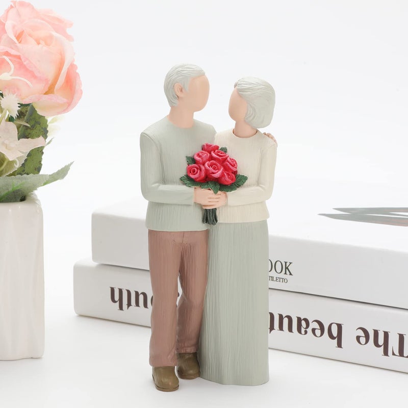 Hensonever Loving Elderly Couple Figurines  Wedding Anniversary Statues for Home Decoration  Sculpted Hand-Painted Figures Gifts to Parents Grandparents - Image 5