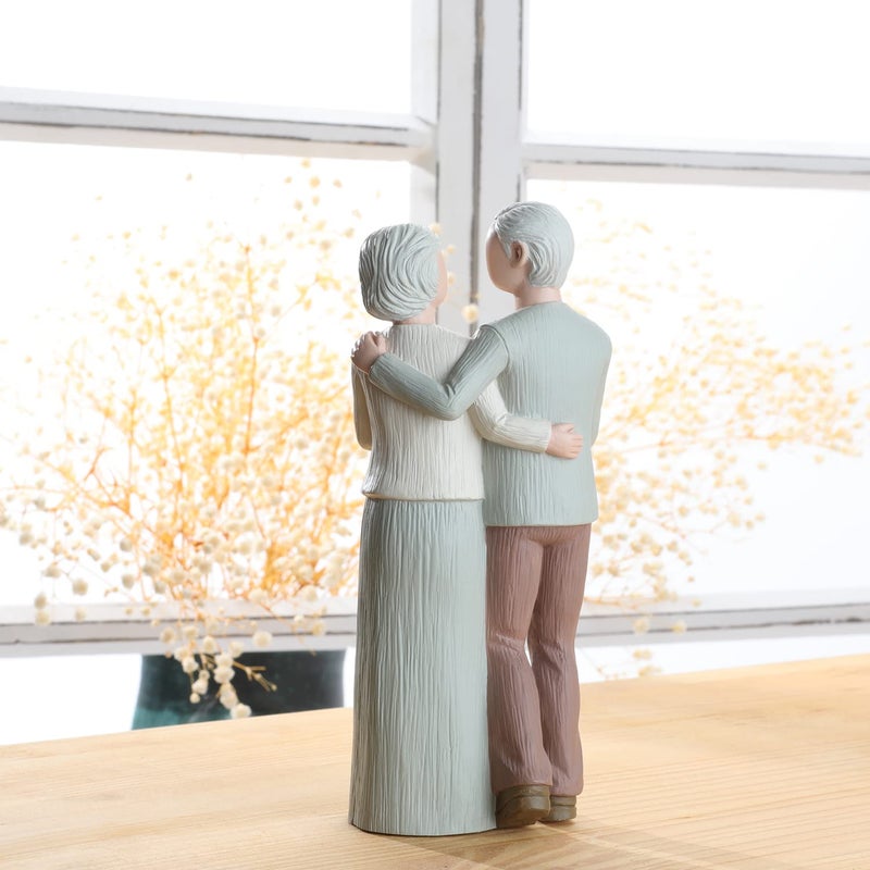 Hensonever Loving Elderly Couple Figurines  Wedding Anniversary Statues for Home Decoration  Sculpted Hand-Painted Figures Gifts to Parents Grandparents - Image 3