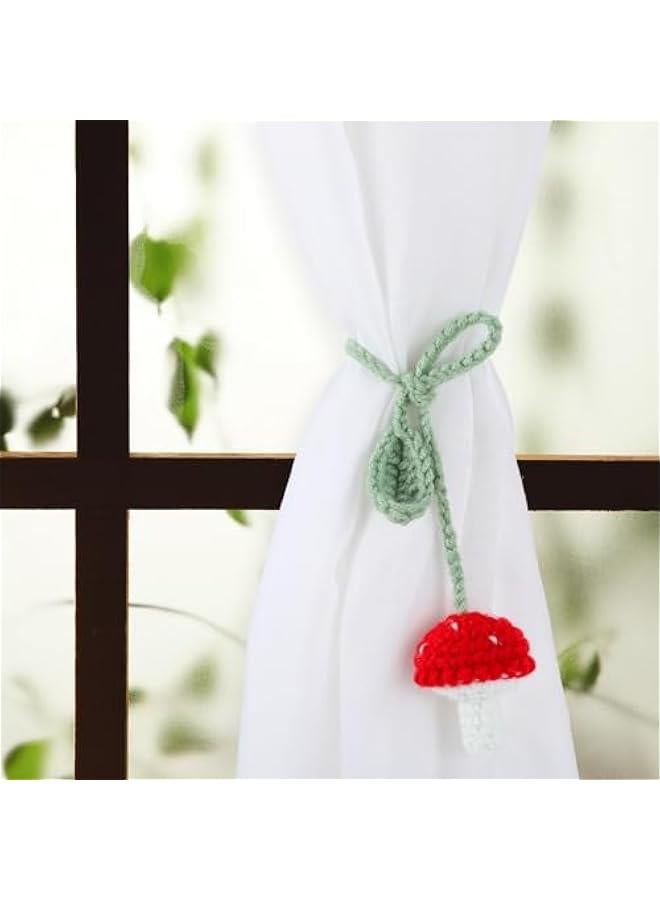 Mushroom Car Accessories, Handmade Cute Crochet Car Decor, Rear View Mirror Hanging Charm, Adjustable Woven Rearview Hanging Car Ornament for Women Bag Keychain Home Interior Window Decoration  - Image 2