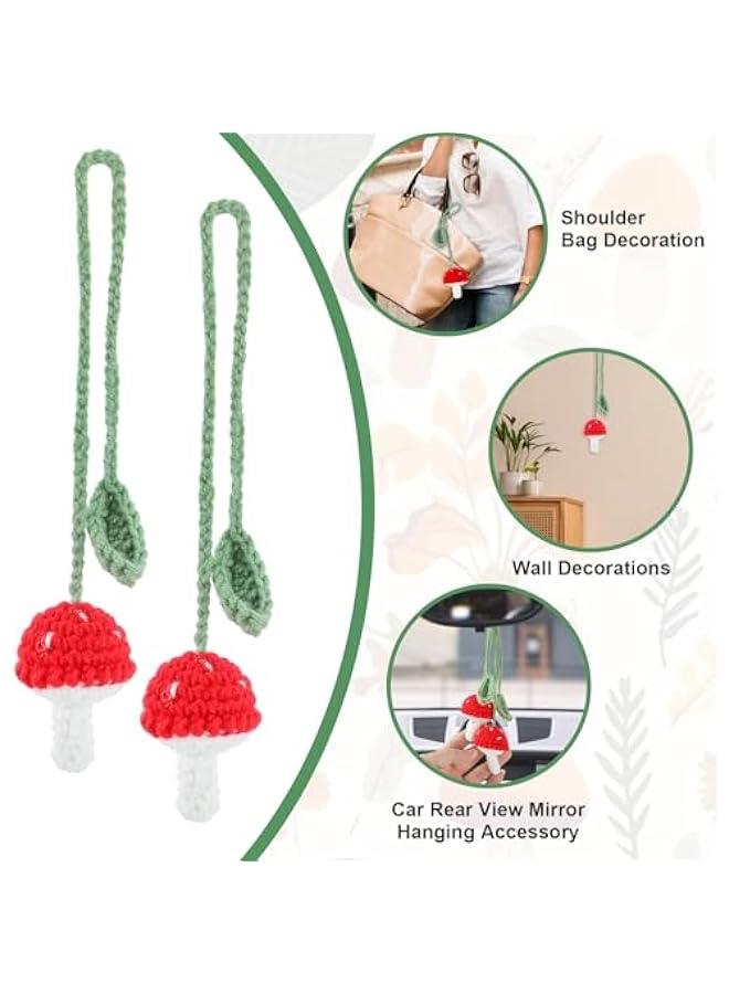 Mushroom Car Accessories, Handmade Cute Crochet Car Decor, Rear View Mirror Hanging Charm, Adjustable Woven Rearview Hanging Car Ornament for Women Bag Keychain Home Interior Window Decoration  - Image 5