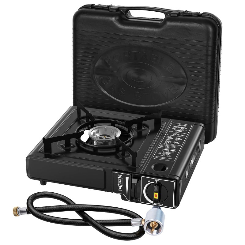 REDPANT 7800 BTU Dual Fuel Camp Stove, Butane or Propane Portable Stove for Camping, Lightweight Portable Camping Stove, Propane Adapter Hose and Carrying Case Included - Image 1