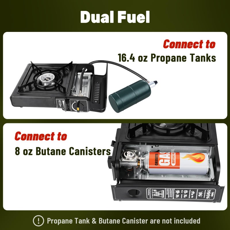 REDPANT 7800 BTU Dual Fuel Camp Stove, Butane or Propane Portable Stove for Camping, Lightweight Portable Camping Stove, Propane Adapter Hose and Carrying Case Included - Image 2