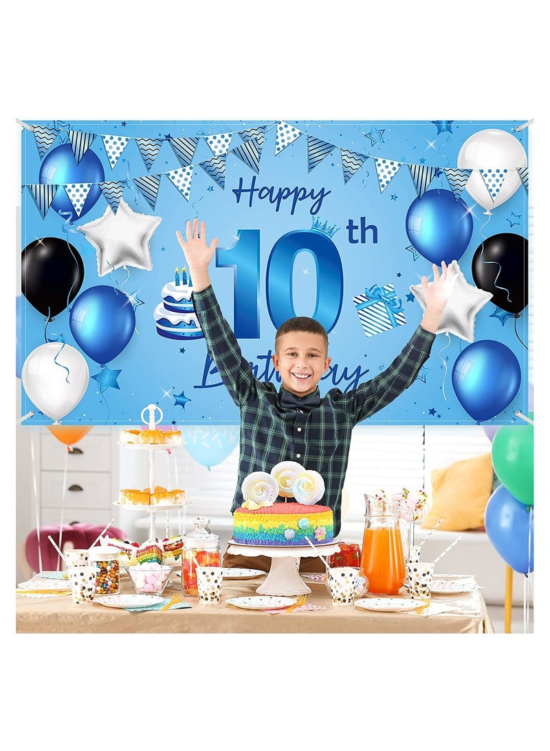 KASTWAVE Happy Birthday Backdrop Banner 10th Birthday Extra Large Fabric Blue Birthday Sign Poster Photography Background Backdrop Banner for Anniversary Party Decoration Supply - Image 2