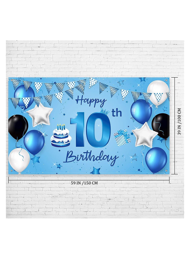 KASTWAVE Happy Birthday Backdrop Banner 10th Birthday Extra Large Fabric Blue Birthday Sign Poster Photography Background Backdrop Banner for Anniversary Party Decoration Supply - Image 4