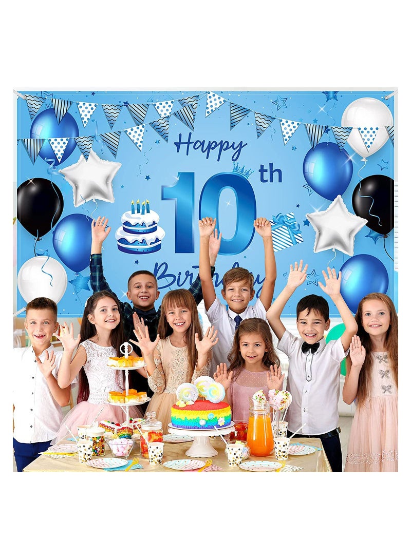 KASTWAVE Happy Birthday Backdrop Banner 10th Birthday Extra Large Fabric Blue Birthday Sign Poster Photography Background Backdrop Banner for Anniversary Party Decoration Supply - Image 5