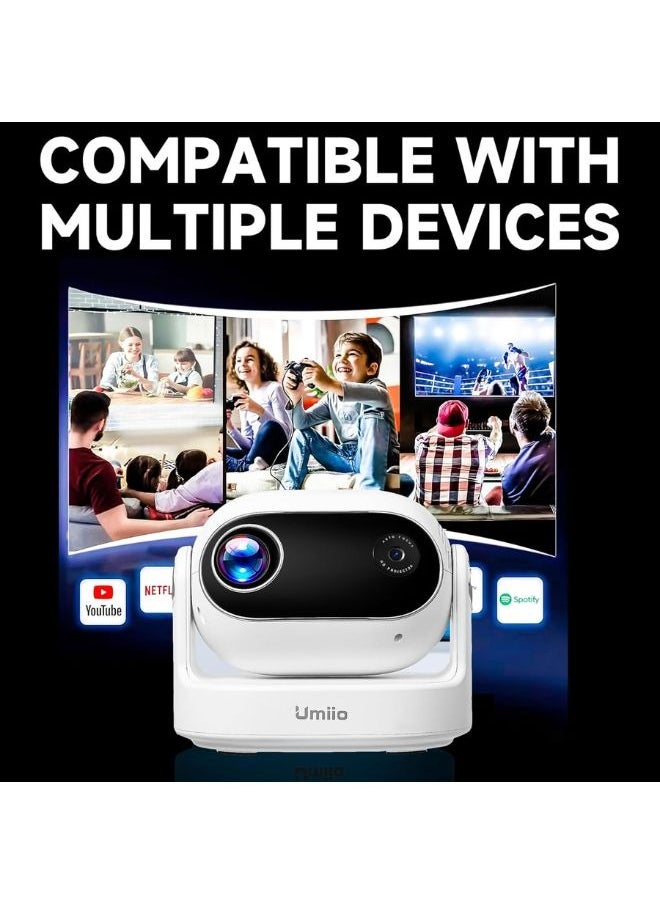 Umiio - Umiio U30 Smart Projector 1080P Full HD, 4K Supported 180° Adjustable Lens, WiFi 6 & Bluetooth, Portable LED Projector for Home Theater & Outdoor Use, HDMI/USB/Audio, Remote Control - Image 1