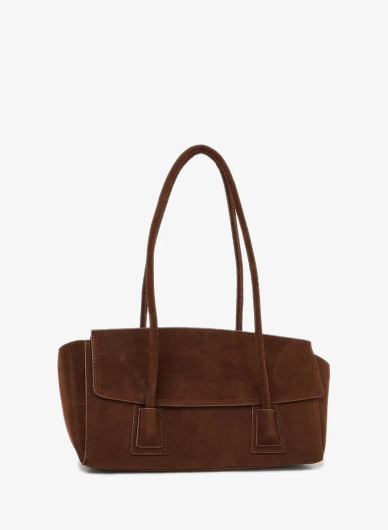 Styli Brown Flap Over Elongated Shoulder Bag