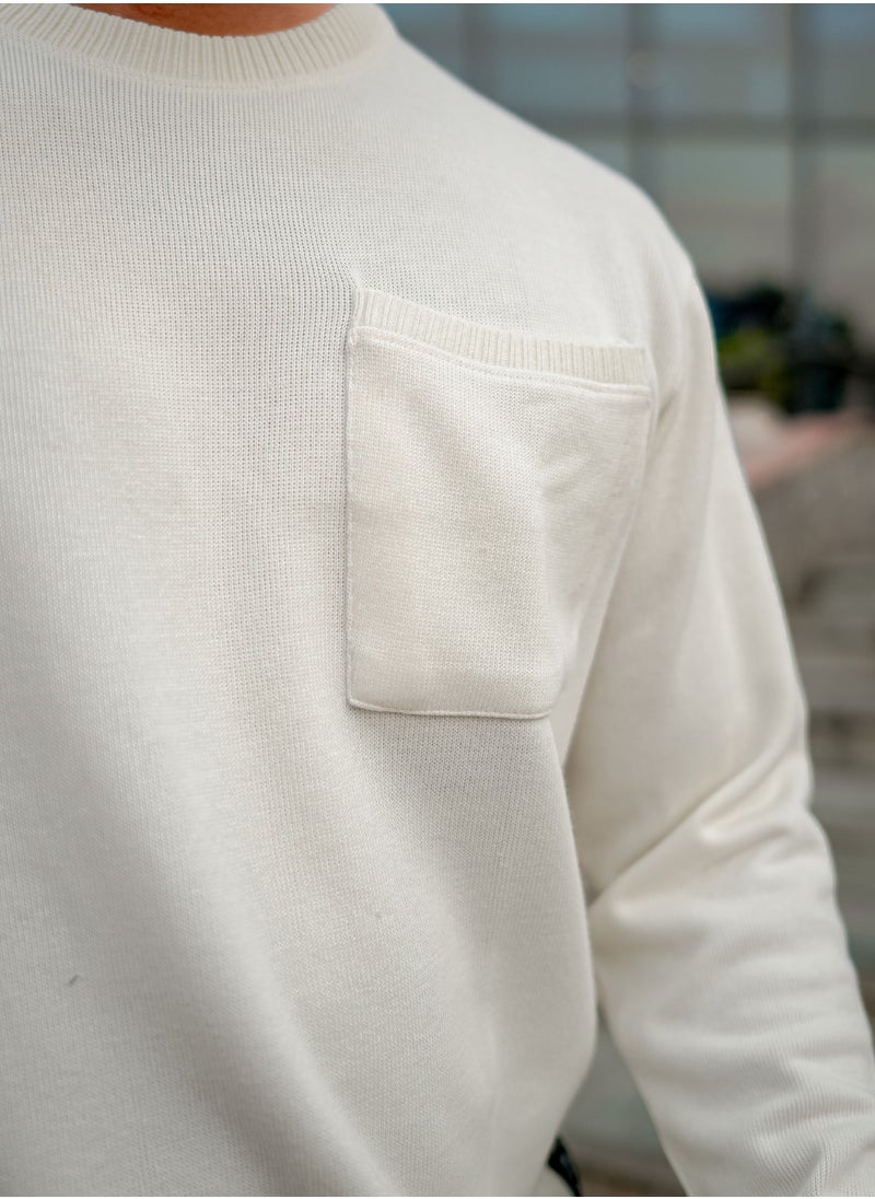 Maniac Maniac Men Solid Round Neck Full Sleeve Off White Cotton Sweatshirt  - Image 4