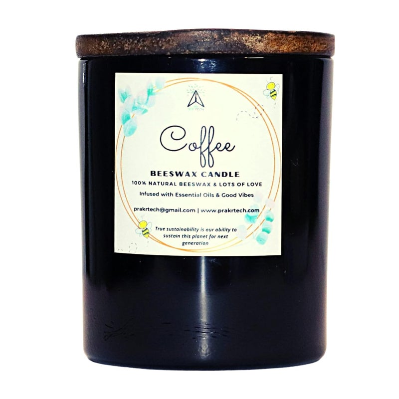 PRAKRTECH Coffee Love Scented Beeswax Candle in Black Glossy Glass Jar No Unhealthy Black Fumes - Image 1