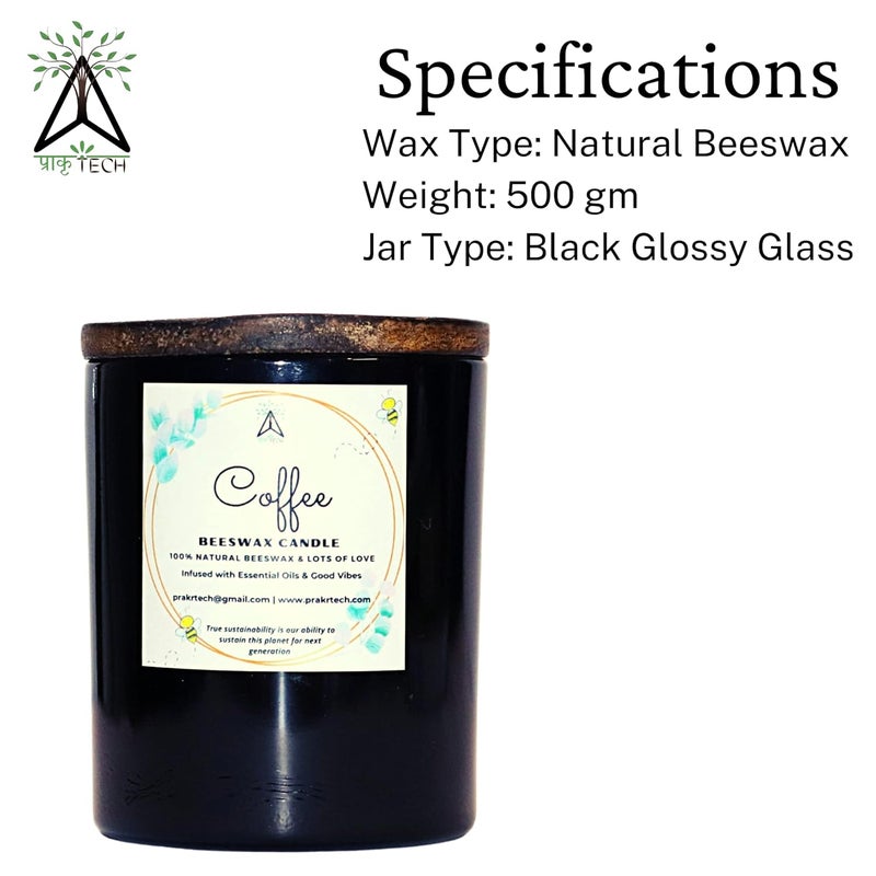 PRAKRTECH Coffee Love Scented Beeswax Candle in Black Glossy Glass Jar No Unhealthy Black Fumes - Image 3