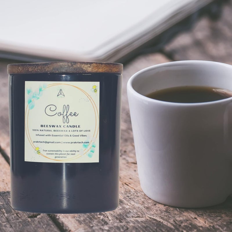 PRAKRTECH Coffee Love Scented Beeswax Candle in Black Glossy Glass Jar No Unhealthy Black Fumes - Image 2