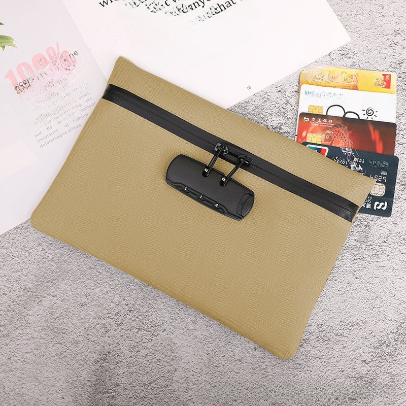Anti-Theft Lock Document Wallet Organizer Khaki