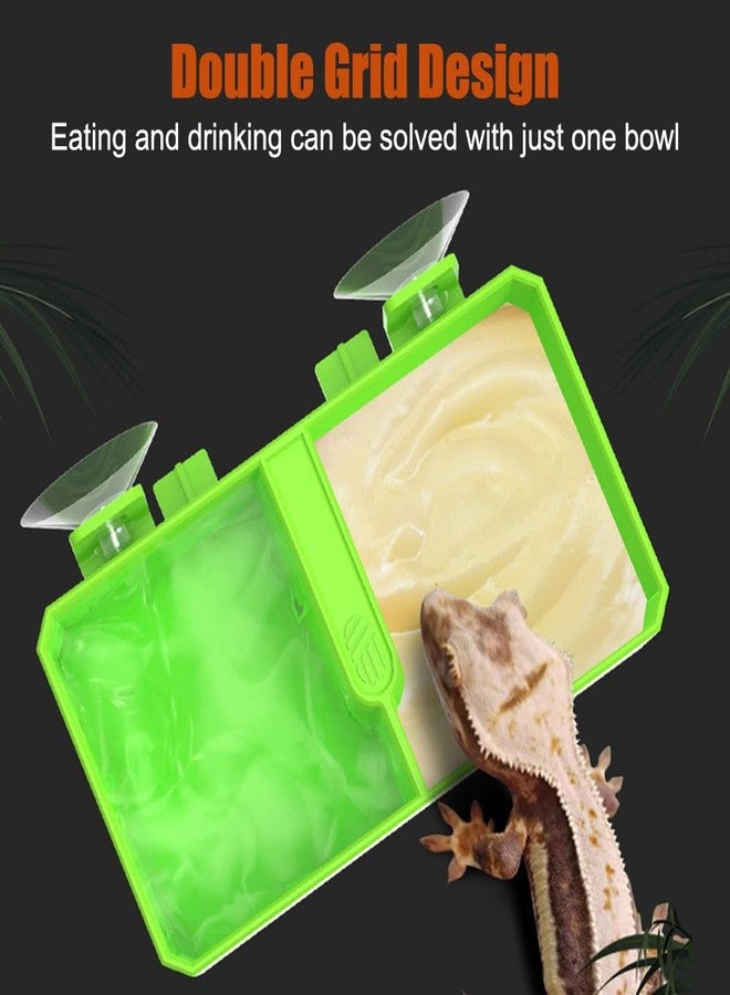 DONGKER Reptile Feeding Ledge,Square Dual-Compartment Reptile Water Food Bowl with 2 Suction Cup for Bearded Dragon Lizard Turtle Tortoise - Image 2