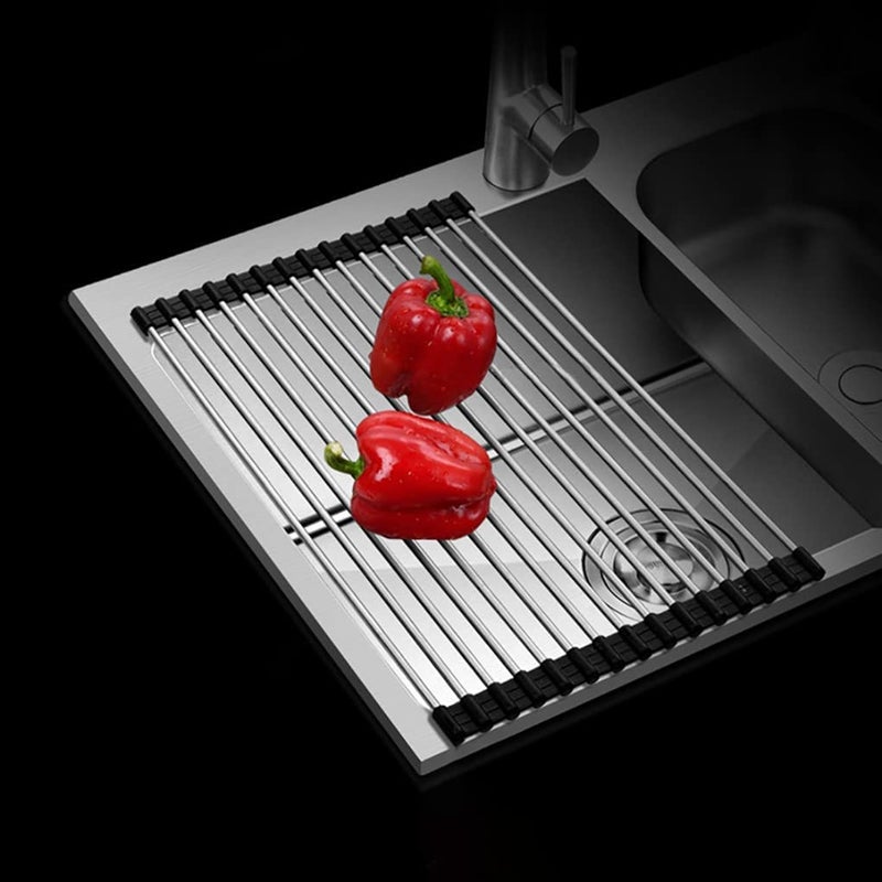 INVOSS Quality Stainless Steel Foldable Over Sink Rack Roll Up Over Sink Rack Kitchen Rolling Dish Drainer Rollup Dish Draying Rack Over Sink Mat 45 X 23 cm Black - Image 1