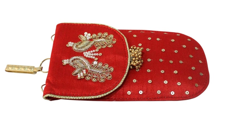 MILAN'S CREATION Mobile Pouch Zardozi & Pearls Hand Embroidery With Waist Clip Hook & Sling Chain (removable) | Ladies Women’s Handbag Wallet Sling Purse | Party Wedding Festival Giveaways Gift - Image 5