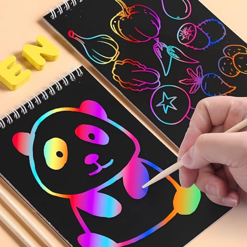 Finemoe Scratch Book with Stencil Scale for Kids, Bulk Return Gifts for Birthday, Magic Activity Kit, Thoughtful Return Gifts for Girls & Boys Ages 3 & Above, Art & Craft Kit for Kids (Small 6 Set) - Image 4
