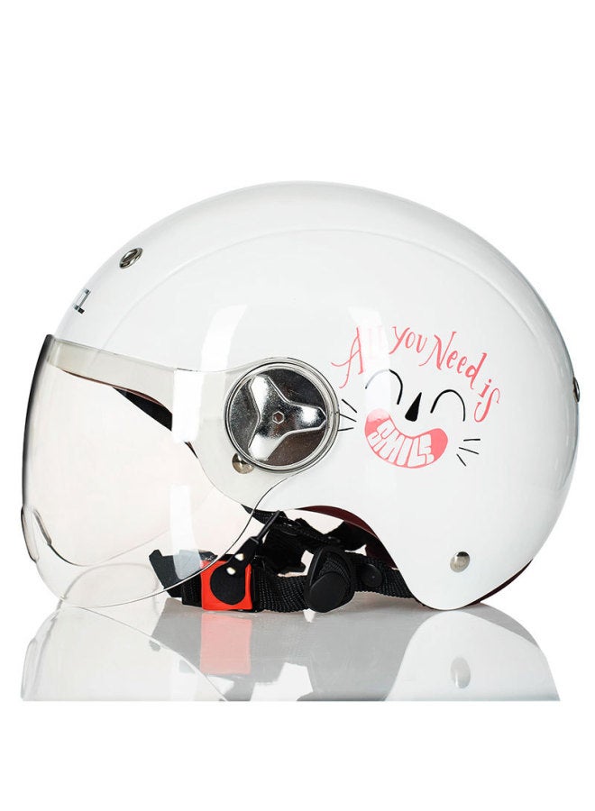 White Smile Electric Vehicle Helmet Women's Summer Battery Vehicle Safety Helmet Lightweight Personalized Half Helmet Motorcycle Riding