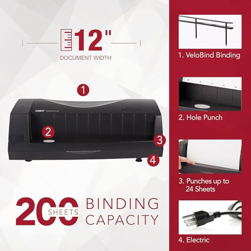 GBC Binding Machine, Manual 200 Sheet Binding Capacity, Electric Punches 24 Sheets, VeloBind V110E (7704260) - Image 3