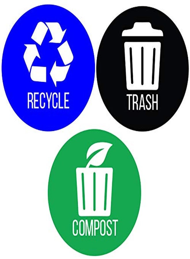 iTouchless Recycle, Trash & Compost Premium Vinyl Stickers for Trash Can/Recycle Bin/Compost Bin; 4" Round Waterproof, Reusable (Set of 3); Indoor/Outdoor (4"x4") - Image 1