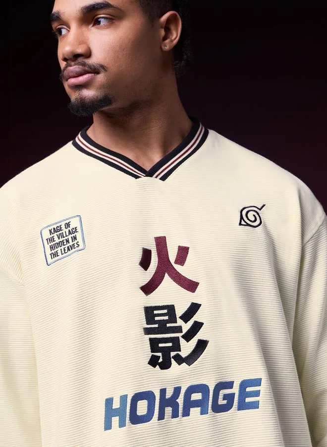 The Souled Store  Men Naruto Hokage Embroidered V-Neck Oversized Fit Long Sleeve T-Shirt for Men | Best Price UAE