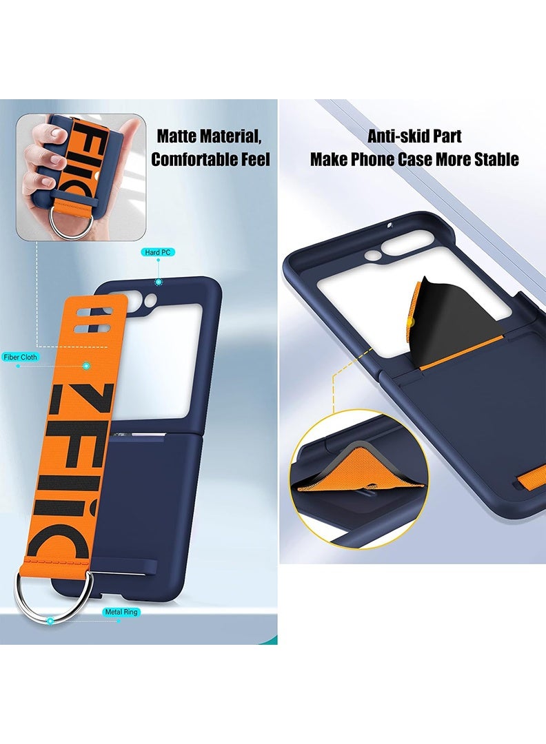 Case Up Compatible with Z Flip 5 6.7 Inch Cover with Hand Strap, Anti-Scratch Shockproof PC Cover Thin Protective Phone Case for Z Flip 5 2023, Blue - Image 5