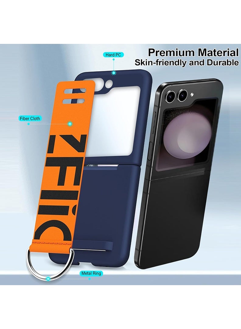 Case Up Compatible with Z Flip 5 6.7 Inch Cover with Hand Strap, Anti-Scratch Shockproof PC Cover Thin Protective Phone Case for Z Flip 5 2023, Blue - Image 2