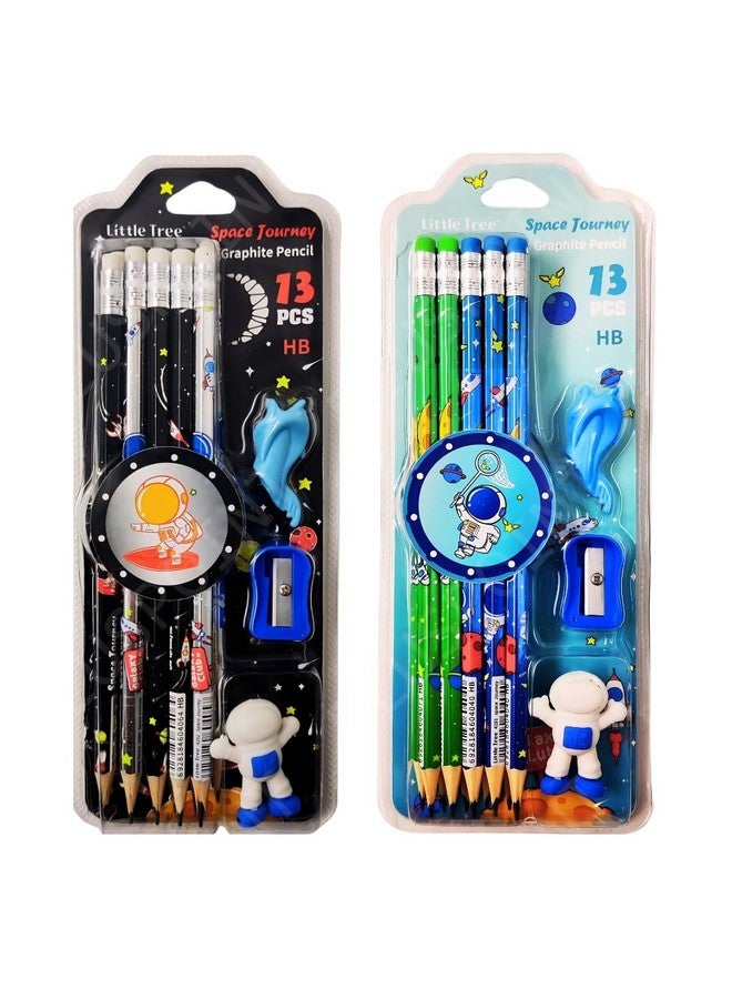 PLUSPOINT 26 Pcs Space Theme Pencils for Kids with 2 erasers 2 sharpeners 2 Grips Astronaut Space Design Perfect for Birthday Classroom and School Supply - Image 1