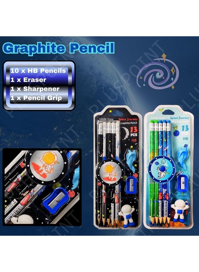 PLUSPOINT 26 Pcs Space Theme Pencils for Kids with 2 erasers 2 sharpeners 2 Grips Astronaut Space Design Perfect for Birthday Classroom and School Supply - Image 2