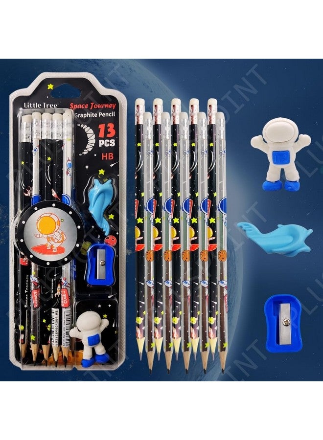 PLUSPOINT 26 Pcs Space Theme Pencils for Kids with 2 erasers 2 sharpeners 2 Grips Astronaut Space Design Perfect for Birthday Classroom and School Supply - Image 4