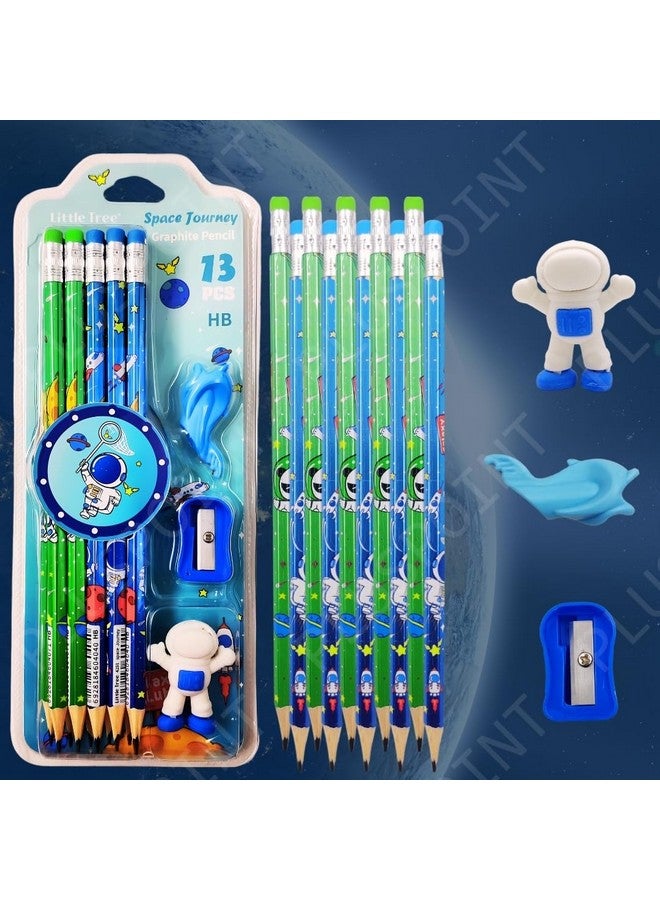 PLUSPOINT 26 Pcs Space Theme Pencils for Kids with 2 erasers 2 sharpeners 2 Grips Astronaut Space Design Perfect for Birthday Classroom and School Supply - Image 3