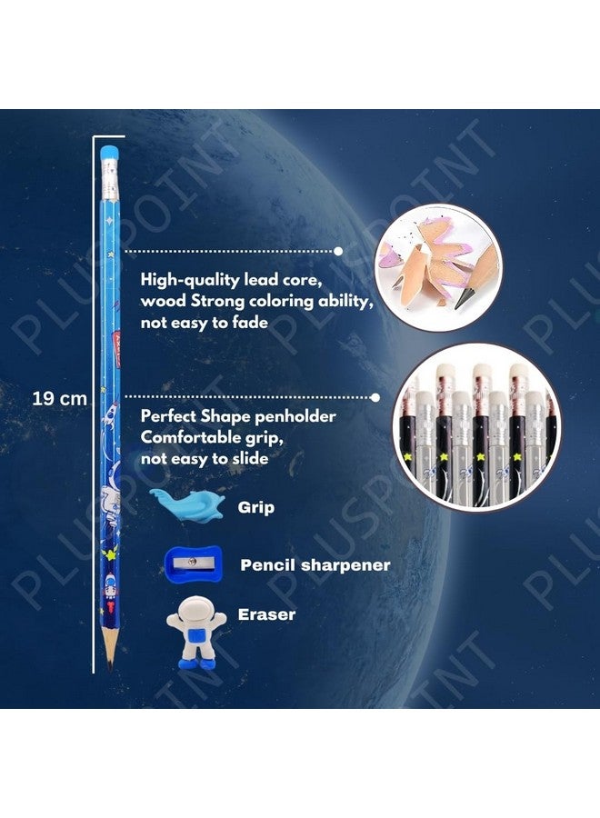 PLUSPOINT 26 Pcs Space Theme Pencils for Kids with 2 erasers 2 sharpeners 2 Grips Astronaut Space Design Perfect for Birthday Classroom and School Supply - Image 5