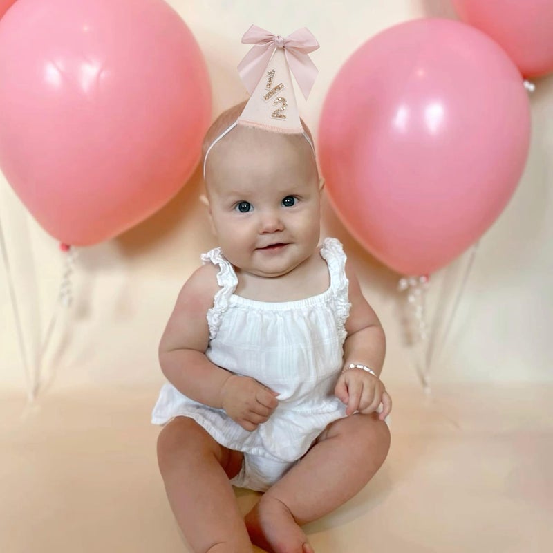LINGANA Bow 1/2 Birthday Hat - Little Princess Half Birthday Decorations, Sweet Cake Smash Photo Props, 6 Months Party Hat with Pink Bow - Image 5