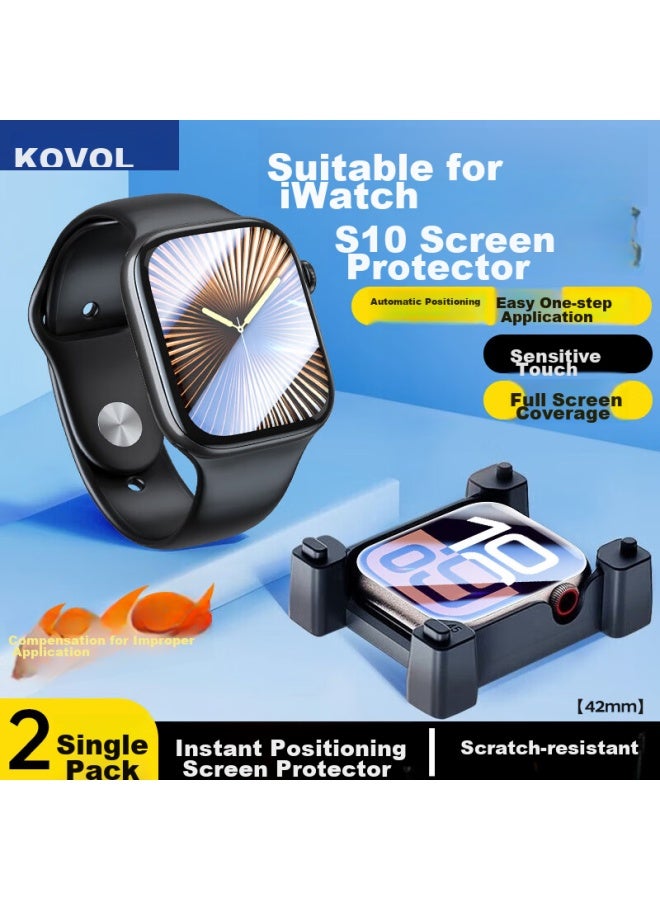 KOVOL Kewo Compatible With Apple S10 Watch Screen Protector, Apple Iwatch Protective Film, S10 Non-tempered Full Coverage Watch Film, 42mm Quick Apply Tool, High Definition, Anti-fingerprint | Special Offer Two-pack - Image 1