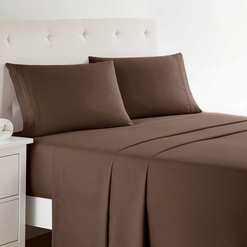Clara Clark Full XL Bed Sheet Set - Wrinkle, Fade, Stain Resistant, Deep Pocket Sheets - Luxury Soft Bedding Sheets & Pillowcases, Full XL Chocolate Brown - Image 1