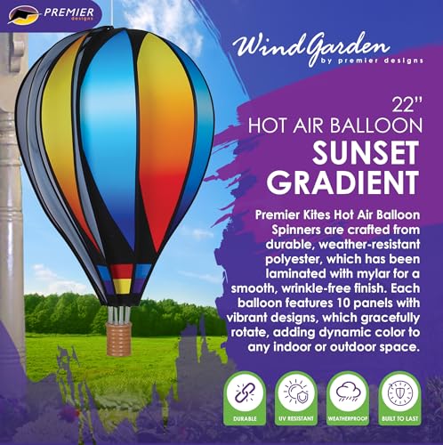 Premier Kites Hot Air Balloon Hanging Garden Spinner 22 Vibrant Sunset Gradient Design WeatherResistant Outdoor Decor Durable Lightweight for Patios Yards and Gardens EyeCatching Wind Spinner - Image 5