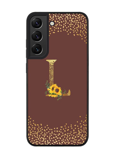 Rugged Black edge case for Samsung Galaxy S21 FE 5G Slim fit Soft Case Flexible Rubber Edges Anti Drop TPU Gel Thin Cover - Custom Monogram Initial Letter Floral Pattern Alphabet - L (Brown )