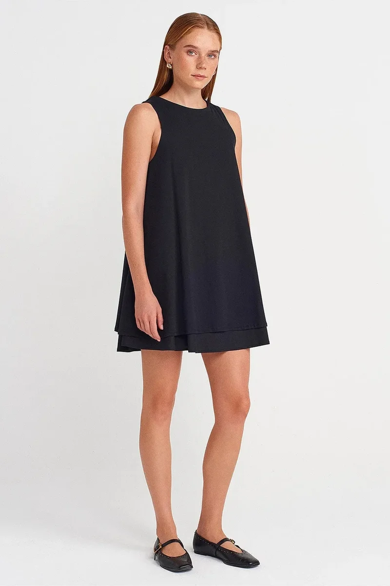 Dilvin Black DILVIN Cotton Poplin Sleeveless Mini Shift Dress for Women | Best Price UAE
