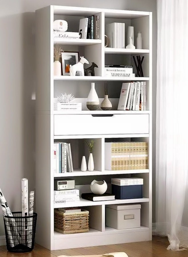 fashionhome Premium Modern Multi-Tier Bookshelf with Large Storage & Drawer Vertical Floor Bookcase for Living Room & Office 50x20x180 cm - Image 1