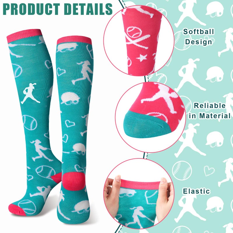 Floraltop 6 Pairs Girls Softball Socks Youth Sport Socks with Hearts over the Calf Athletic Softball Gifts for Girls or Women Teens - Image 4