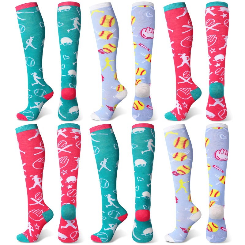 Floraltop 6 Pairs Girls Softball Socks Youth Sport Socks with Hearts over the Calf Athletic Softball Gifts for Girls or Women Teens - Image 1