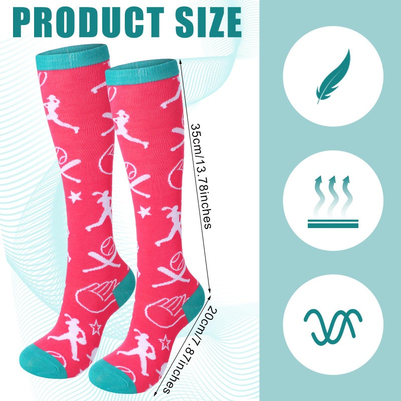 Floraltop 6 Pairs Girls Softball Socks Youth Sport Socks with Hearts over the Calf Athletic Softball Gifts for Girls or Women Teens - Image 3