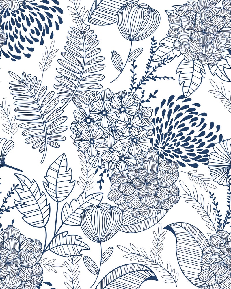 MelunMer Navy Blue Peel and Stick Wallpaper for Bathroom Boho Vintage Floral Leaf Contact Paper for Cabinets and Drawers Laundry Room Wallpaper Stick and PeelRemovableWaterproof 788inL173inW