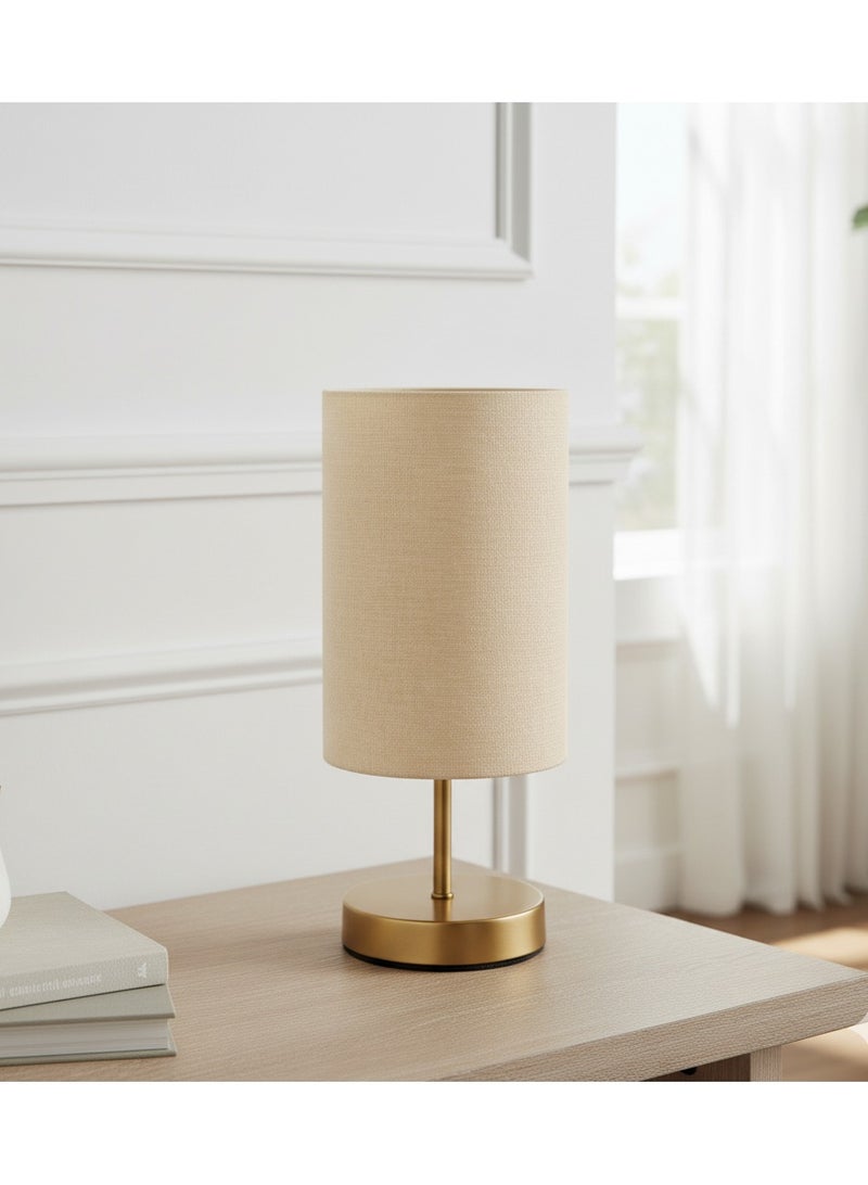 الروضة للإضاءة اباجورة شكل مميز وانيق بشابوة قماش فريد معدن - اباجورة مودرن لغرف النوم والمعيشة - دهبي | اللون: دهبى × بيج | المقاس: 35x15x15 سم