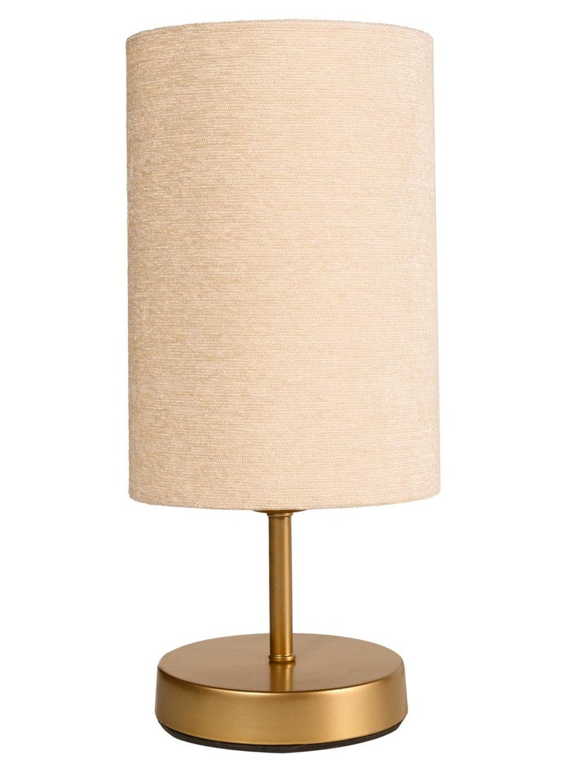 الروضة للإضاءة اباجورة شكل مميز وانيق بشابوة قماش فريد معدن - اباجورة مودرن لغرف النوم والمعيشة - دهبي | اللون: دهبى × بيج | المقاس: 35x15x15 سم - Image 1