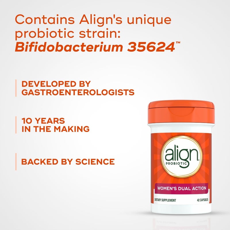Align ألاين بروبيوتيك للنساء - بروبيوتيك مزدوج الفعالية للنساء - بروبيوتيك متعدد السلالات مع شجرة العفة يدعم صحة النساء ويخفف الانتفاخ العرضي والغازات وعدم الراحة البطنية - 42 كبسولة - Image 3