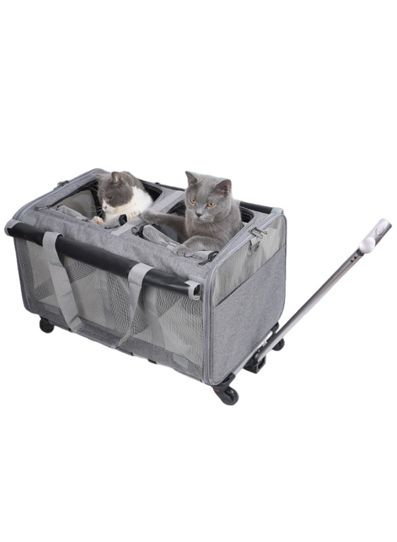 كيدل مزدوجة الكلب صندوق مجموعة مع حمل حقيبة محمولة 2-في-1 مزدوجة القطة ناقل حقيبة عربات الحيوانات الأليفة ل2 القطط / الكلاب / الأرانب مثالية للسفر المشي التخييم - Image 1