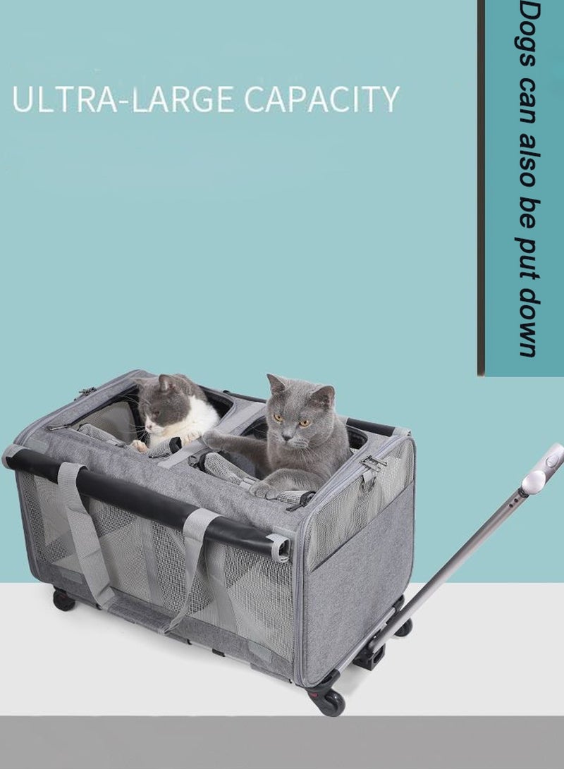 كيدل مزدوجة الكلب صندوق مجموعة مع حمل حقيبة محمولة 2-في-1 مزدوجة القطة ناقل حقيبة عربات الحيوانات الأليفة ل2 القطط / الكلاب / الأرانب مثالية للسفر المشي التخييم - Image 4