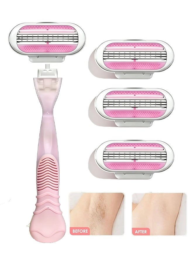 Women's Shaving Set, 1 Handle with 4 Refills, Multi-blade Refillable Shaving Razor for Legs Underarms Bikini Line, Comfortable Grip Razor for Women - Image 1