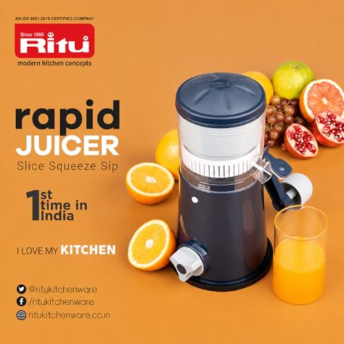 RITU Rapid Portable Juicer Machine for Home | Manual Hand Juicer for Fruits & Vegetables | Handle & Vacuum Locking System | Easy to Use | Shake & Fruit Juicer for All Fruits | Compact & Durable Design - Image 4